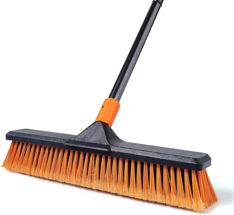 CLEANHOME 18" Push Broom Outdoor for Floor Cleaning with Extendable Long Handle, Stiff Bristle Heavy Duty Broom for Bathroom, Kitchen, Tub, Tile, Patio, Deck, Concrete, Industrial - Image 1